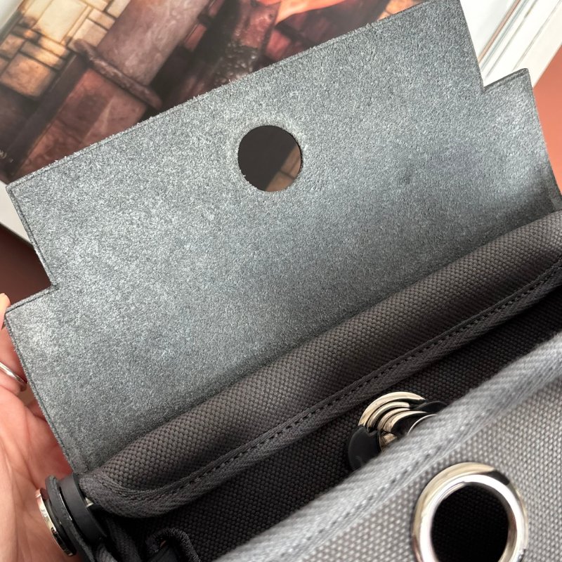 ::HERMES:: 愛馬仕 W刻MINI HERBAG 石板灰皮革 帆布銀釦斜背包-11