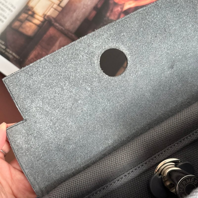 ::HERMES:: 愛馬仕 W刻MINI HERBAG 石板灰皮革 帆布銀釦斜背包-13