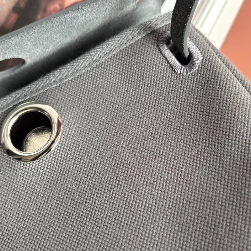 ::HERMES:: 愛馬仕 W刻MINI HERBAG 石板灰皮革 帆布銀釦斜背包-15