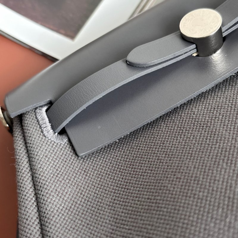 ::HERMES:: 愛馬仕 W刻MINI HERBAG 石板灰皮革 帆布銀釦斜背包-19