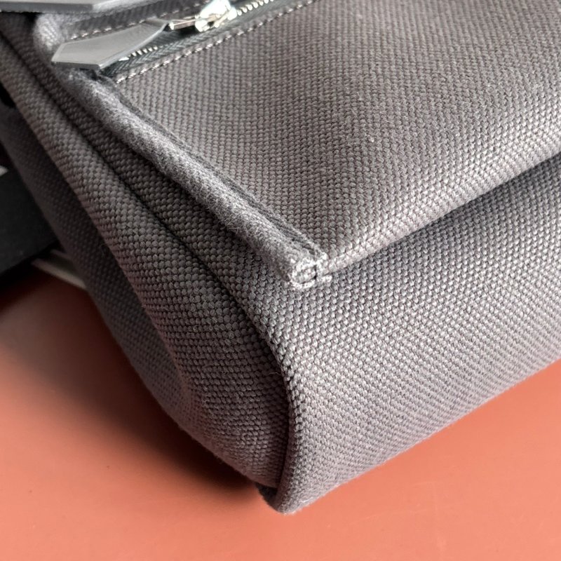 ::HERMES:: 愛馬仕 W刻MINI HERBAG 石板灰皮革 帆布銀釦斜背包-24