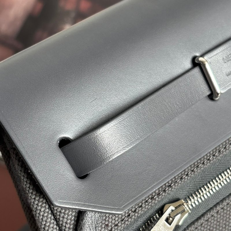 ::HERMES:: 愛馬仕 W刻MINI HERBAG 石板灰皮革 帆布銀釦斜背包-26