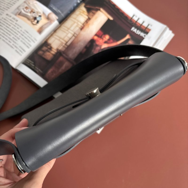 ::HERMES:: 愛馬仕 W刻MINI HERBAG 石板灰皮革 帆布銀釦斜背包-28