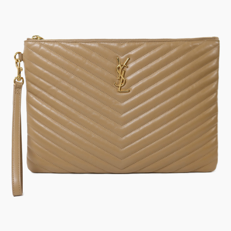 YVES SAINT LAURENT 牛皮皮革Pouch金扣手拿包-0