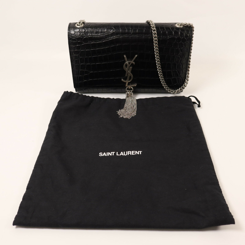 YVES SAINT LAURENT 牛皮皮革Kate Tassel銀扣鏈帶肩背袋-8