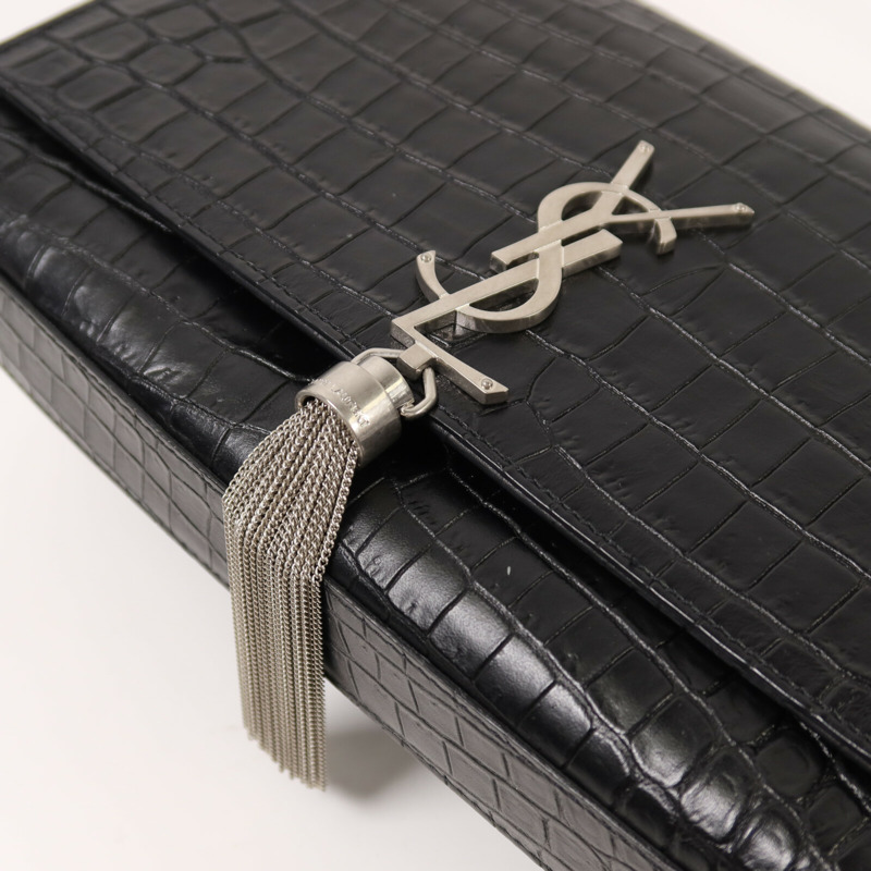 YVES SAINT LAURENT 牛皮皮革Kate Tassel銀扣鏈帶肩背袋-9