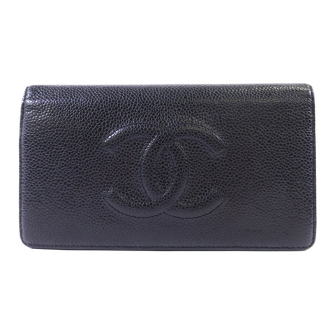 CHANEL 牛皮皮革Long Bifold Wallet銀扣長錢包