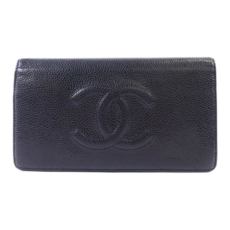 CHANEL 牛皮皮革Long Bifold Wallet銀扣長錢包-0