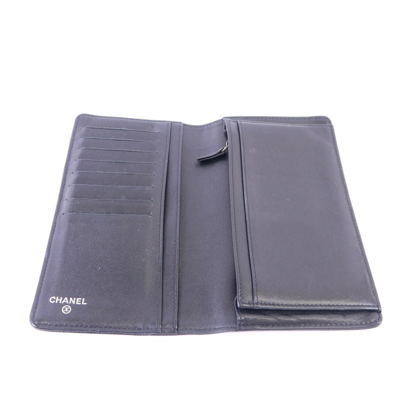 CHANEL 牛皮皮革Long Bifold Wallet銀扣長錢包-4