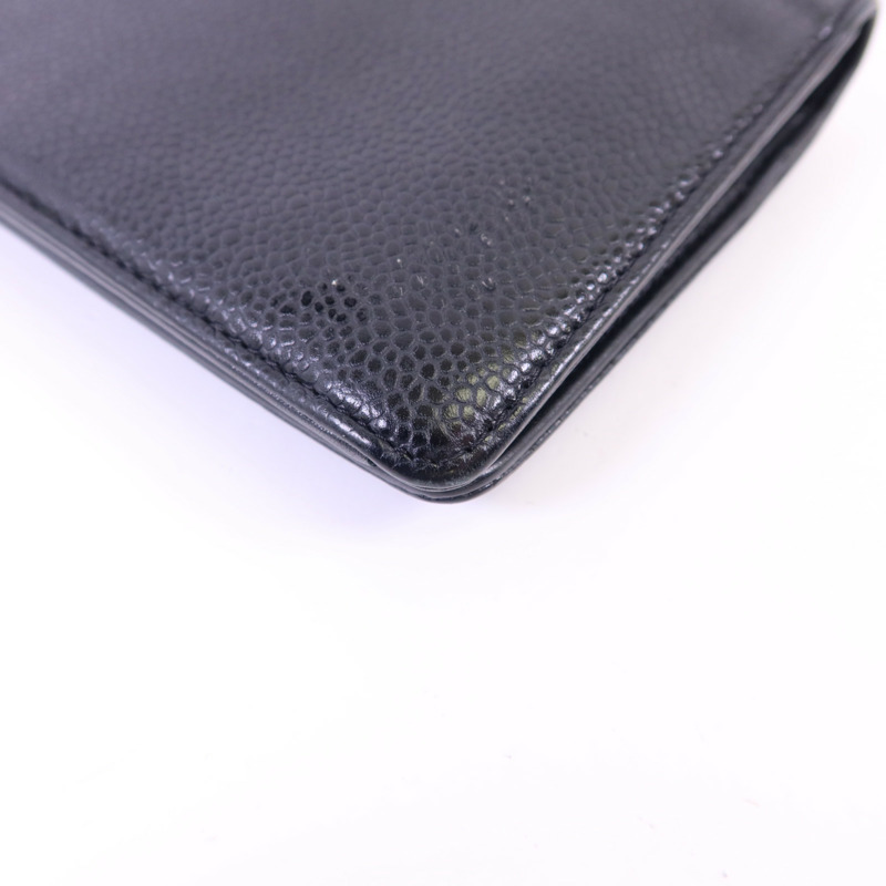 CHANEL 牛皮皮革Long Bifold Wallet銀扣長錢包-12