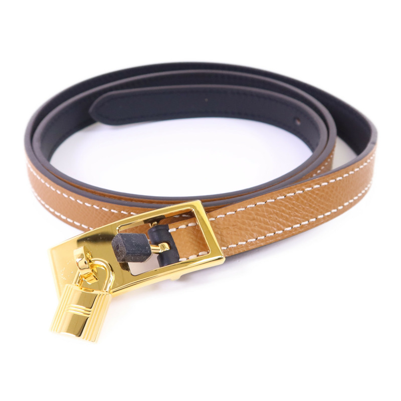 HERMES Epsom皮革/Swift皮革Lucky 15 Reversible金扣皮帶Gold/Noir-8