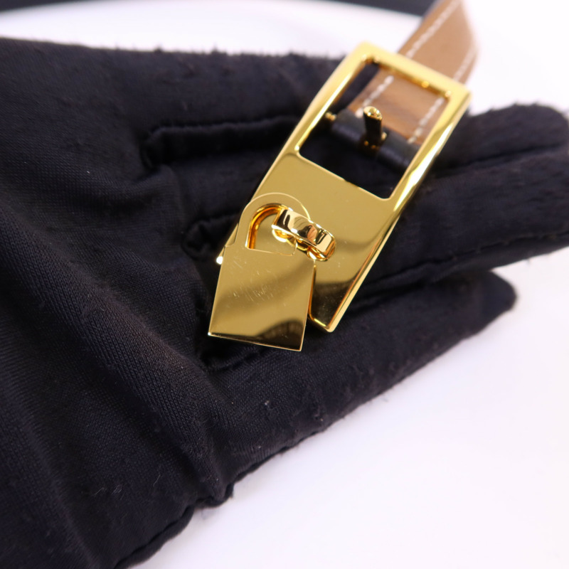 HERMES Epsom皮革/Swift皮革Lucky 15 Reversible金扣皮帶Gold/Noir-9