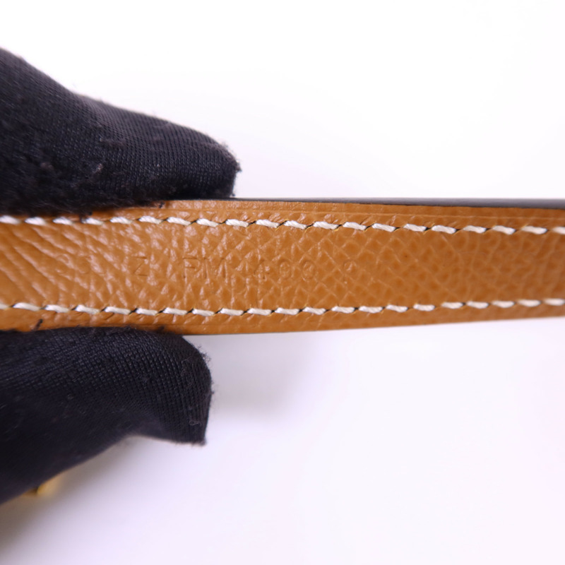 HERMES Epsom皮革/Swift皮革Lucky 15 Reversible金扣皮帶Gold/Noir-11