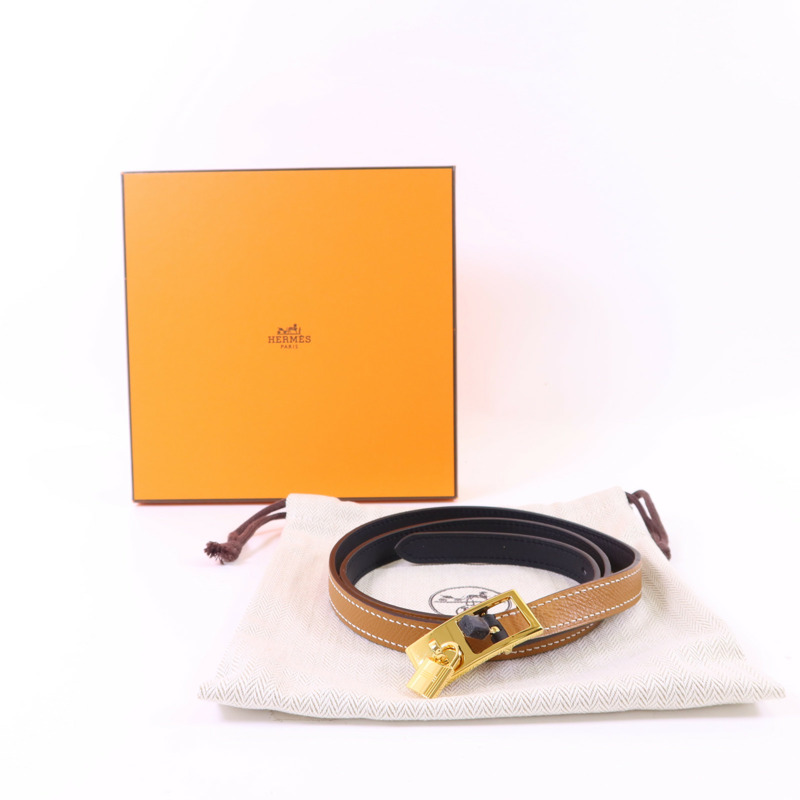 HERMES Epsom皮革/Swift皮革Lucky 15 Reversible金扣皮帶Gold/Noir-14