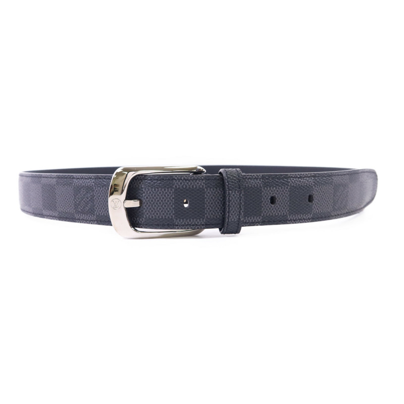 LOUIS VUITTON Damier Graphite Belt銀扣皮帶-0