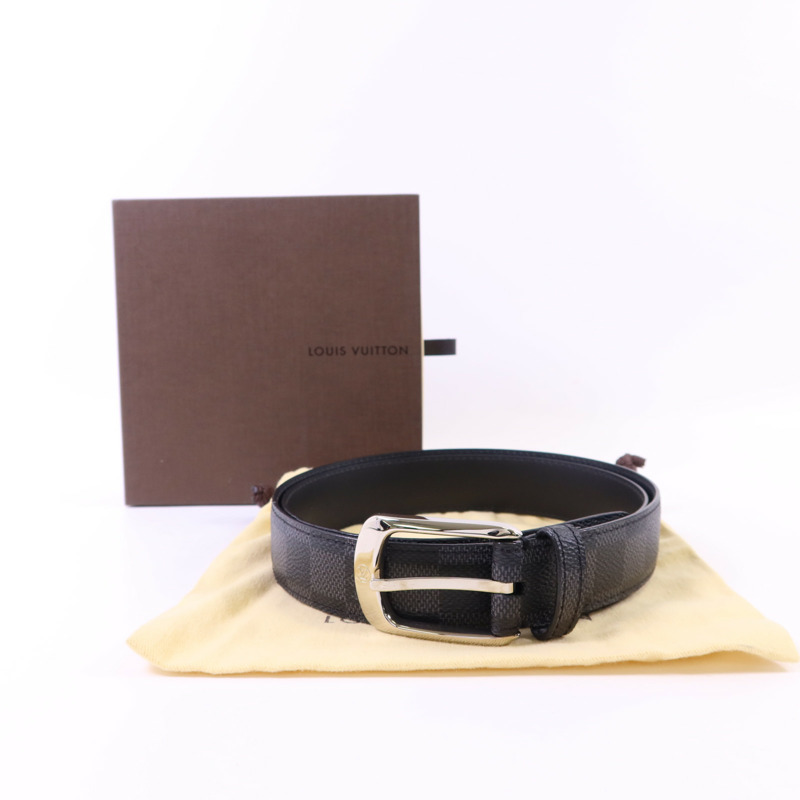 LOUIS VUITTON Damier Graphite Belt銀扣皮帶-14