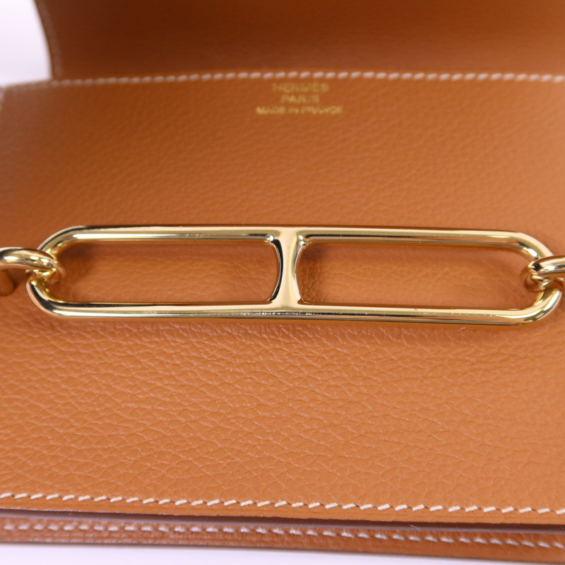 HERMES Evercolor皮革Roulis Slim金扣錢包Gold-7