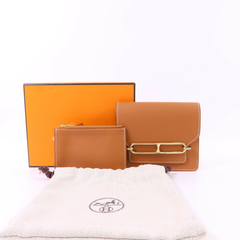 HERMES Evercolor皮革Roulis Slim金扣錢包Gold-10