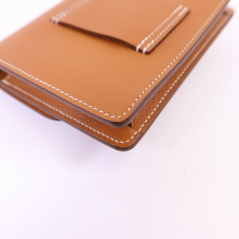 HERMES Evercolor皮革Roulis Slim金扣錢包Gold-16