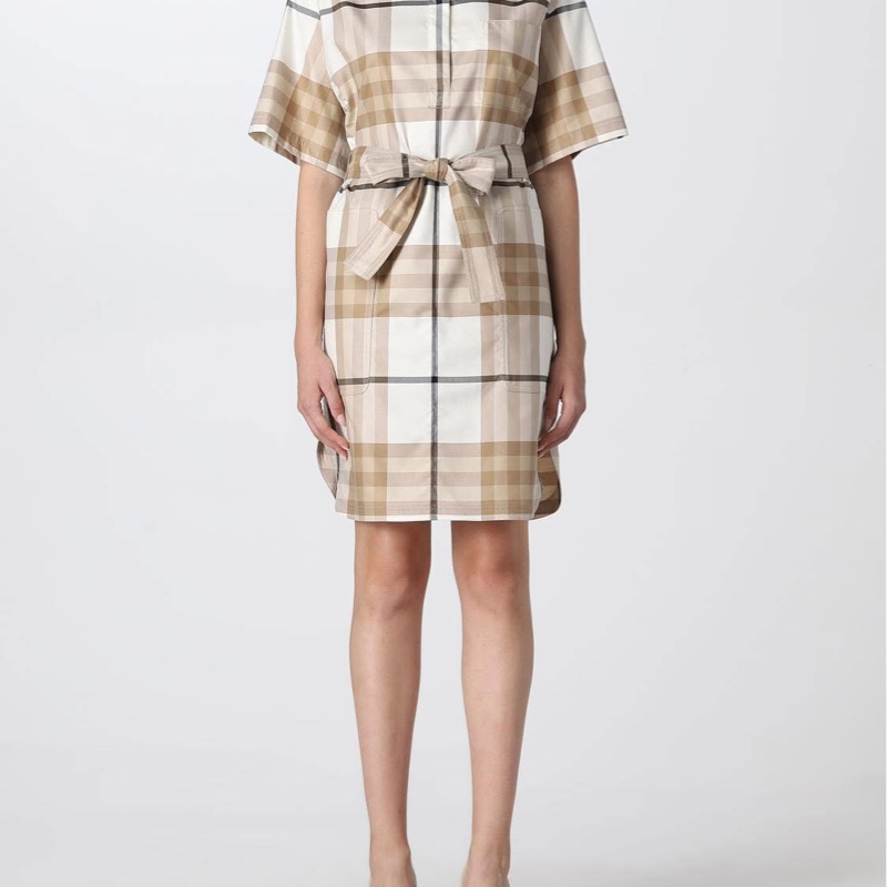 BURBERRY 英國冰霜白格紋洋裝UK4-0