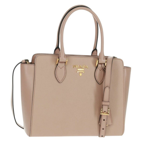 PRADA 手提包 Safiano 皮革 2way 粉金配色 Auth 154260SAV