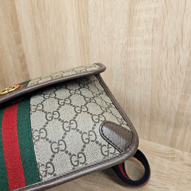 [農曆新年福利回饋🧧] Gucci 老花藍紅藍背帶霧金釦胸口腰包-3