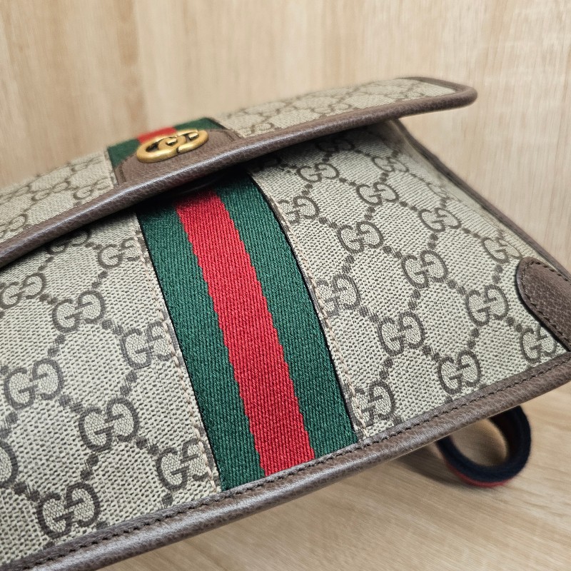 [農曆新年福利回饋🧧] Gucci 老花藍紅藍背帶霧金釦胸口腰包-4