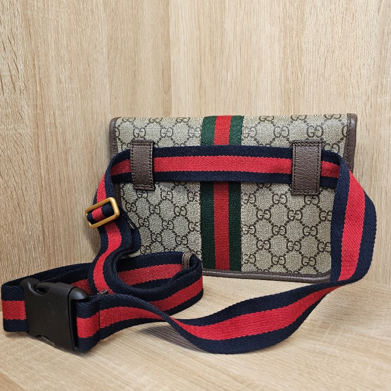 [農曆新年福利回饋🧧] Gucci 老花藍紅藍背帶霧金釦胸口腰包-7