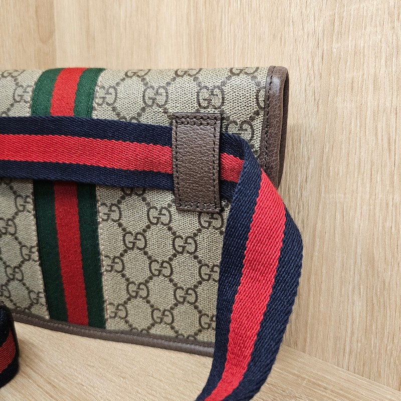 [農曆新年福利回饋🧧] Gucci 老花藍紅藍背帶霧金釦胸口腰包-8