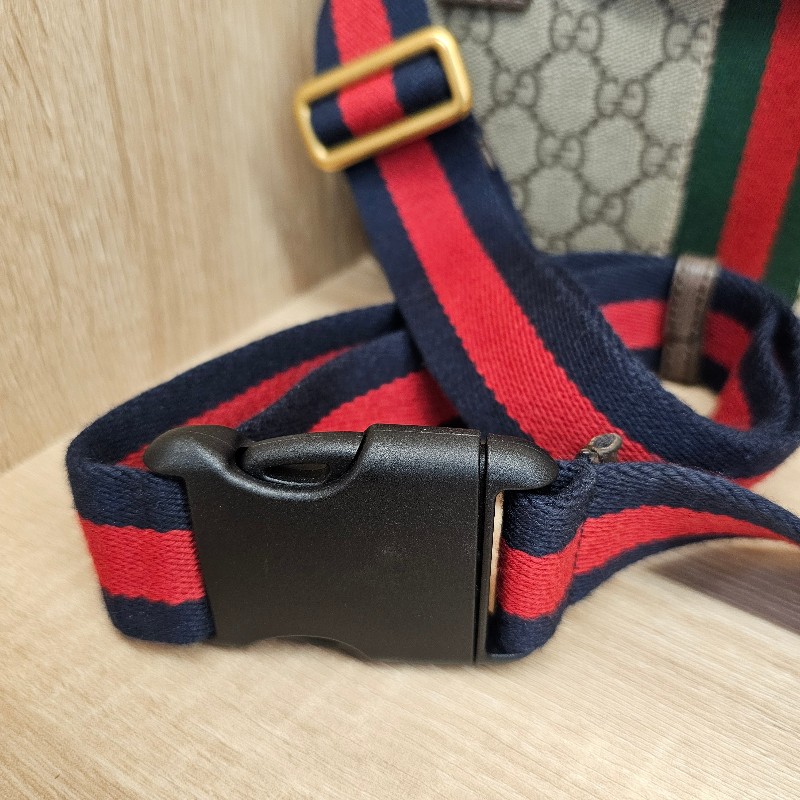[農曆新年福利回饋🧧] Gucci 老花藍紅藍背帶霧金釦胸口腰包-9