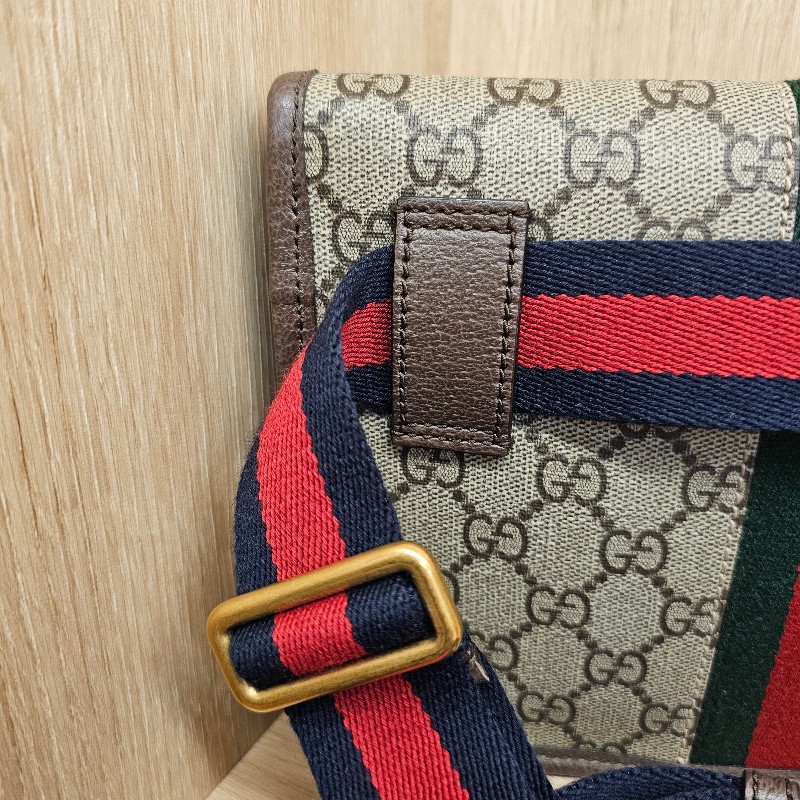 [農曆新年福利回饋🧧] Gucci 老花藍紅藍背帶霧金釦胸口腰包-10