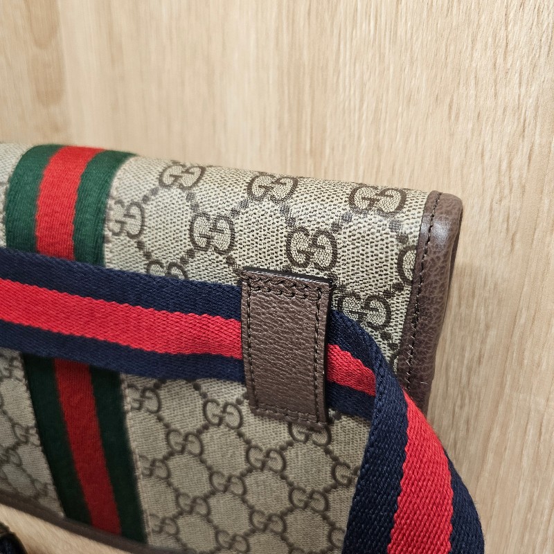 [農曆新年福利回饋🧧] Gucci 老花藍紅藍背帶霧金釦胸口腰包-11