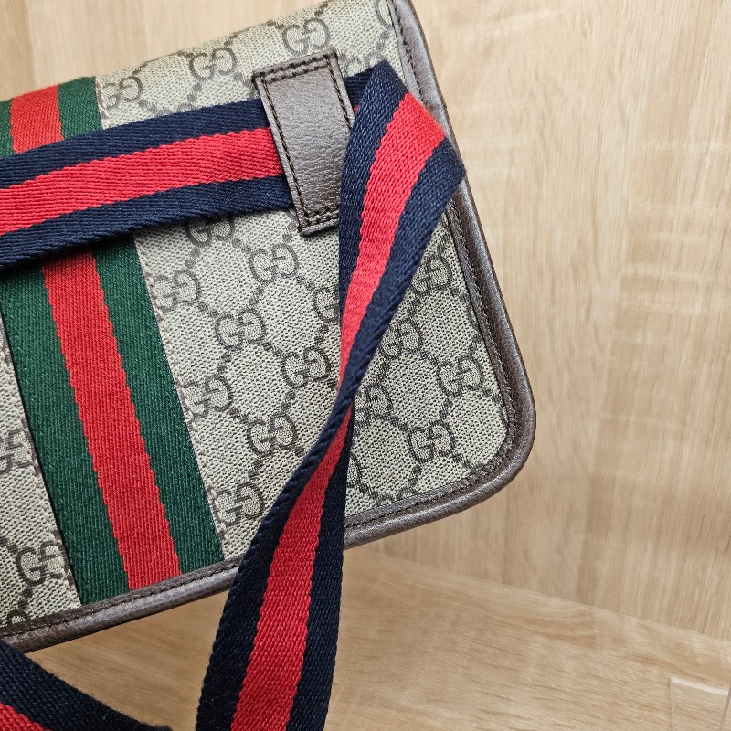[農曆新年福利回饋🧧] Gucci 老花藍紅藍背帶霧金釦胸口腰包-13