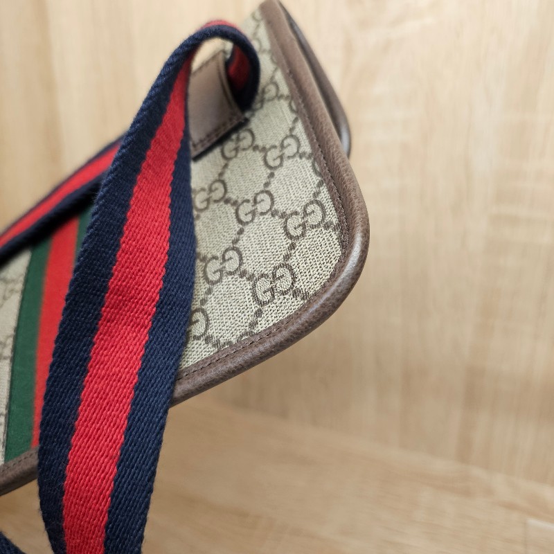 [農曆新年福利回饋🧧] Gucci 老花藍紅藍背帶霧金釦胸口腰包-14