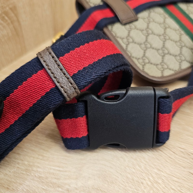 [農曆新年福利回饋🧧] Gucci 老花藍紅藍背帶霧金釦胸口腰包-15