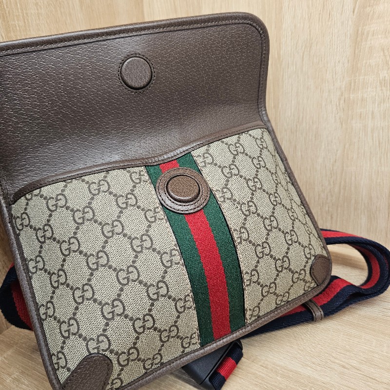 [農曆新年福利回饋🧧] Gucci 老花藍紅藍背帶霧金釦胸口腰包-16
