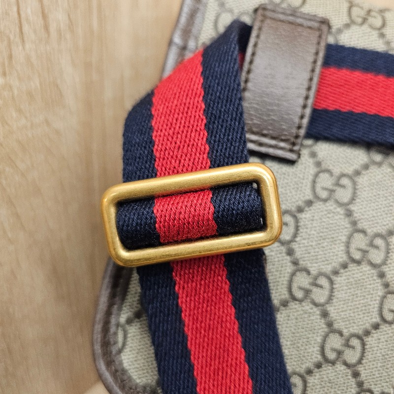 [農曆新年福利回饋🧧] Gucci 老花藍紅藍背帶霧金釦胸口腰包-24