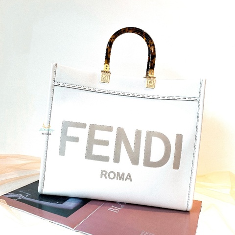 FENDI 芬迪 8BH386 米白色 Sunshine 全皮 玳瑁手把 中號 托特包 兩用包 手提包 肩背包