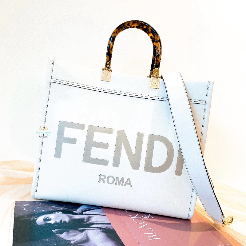 FENDI 芬迪 8BH386 米白色 Sunshine 全皮 玳瑁手把 中號 托特包 兩用包 手提包 肩背包-1