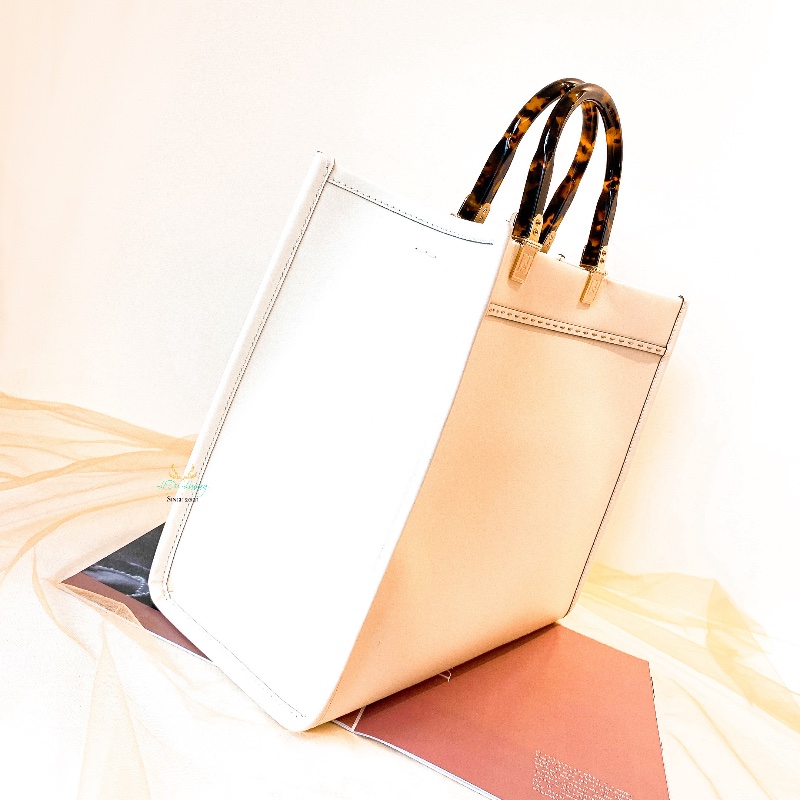 FENDI 芬迪 8BH386 米白色 Sunshine 全皮 玳瑁手把 中號 托特包 兩用包 手提包 肩背包-4