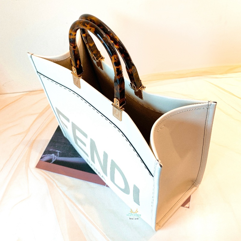FENDI 芬迪 8BH386 米白色 Sunshine 全皮 玳瑁手把 中號 托特包 兩用包 手提包 肩背包-5