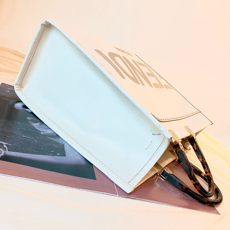 FENDI 芬迪 8BH386 米白色 Sunshine 全皮 玳瑁手把 中號 托特包 兩用包 手提包 肩背包-7