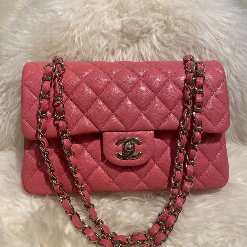 Chanel 23 Classic Flap 珊瑚粉牛皮淺金扣-0