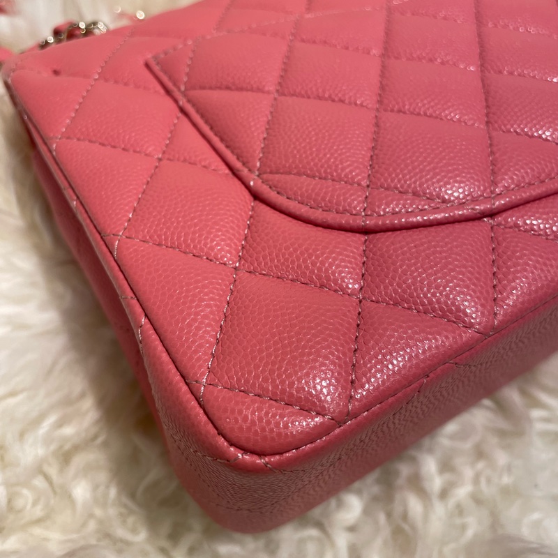 Chanel 23 Classic Flap 珊瑚粉牛皮淺金扣-4
