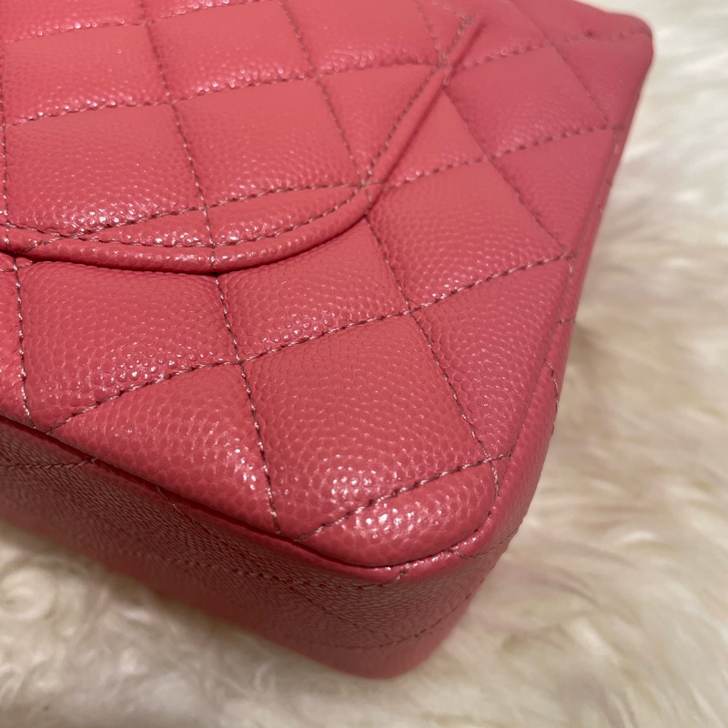 Chanel 23 Classic Flap 珊瑚粉牛皮淺金扣-5