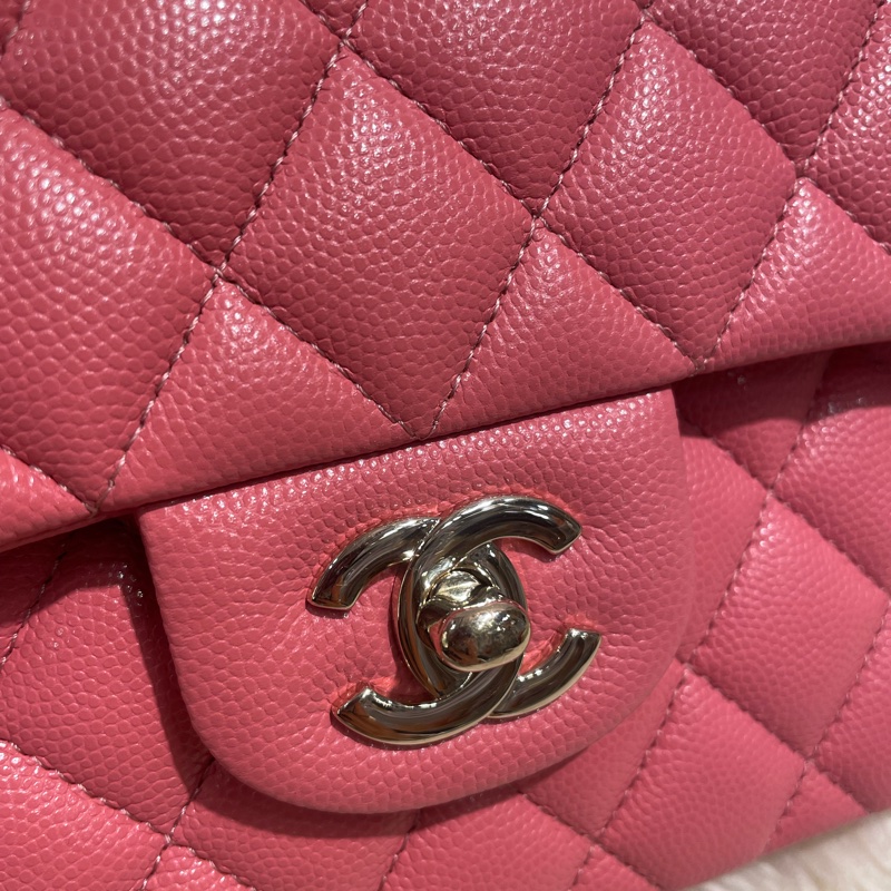 Chanel 23 Classic Flap 珊瑚粉牛皮淺金扣-6
