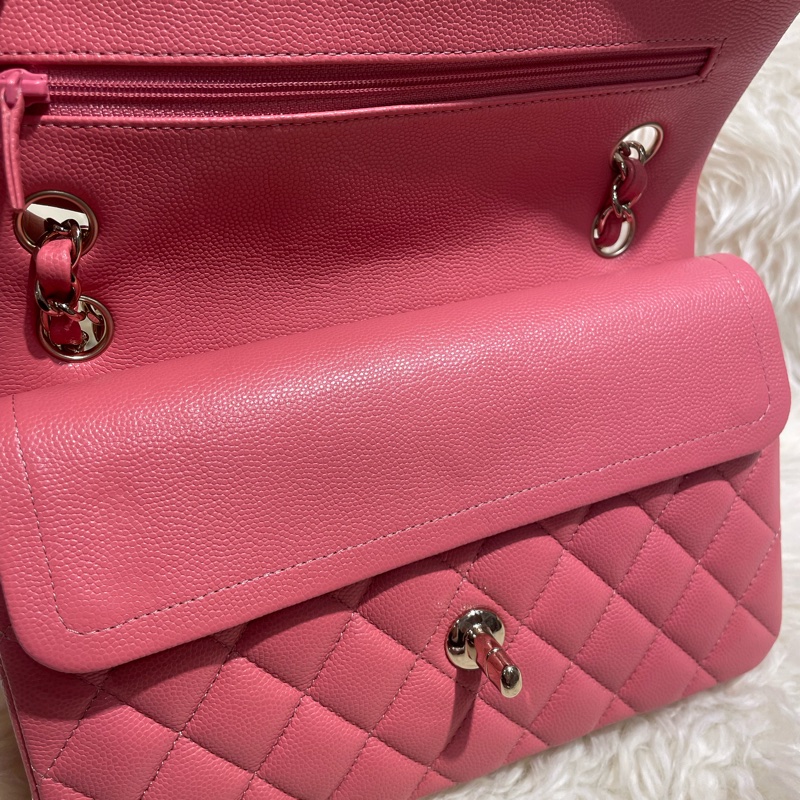 Chanel 23 Classic Flap 珊瑚粉牛皮淺金扣-7