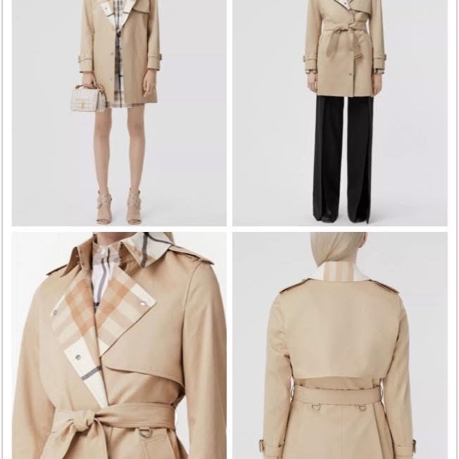 BURBERRY 英國格紋裁片柔黃褐色風衣UK0-1