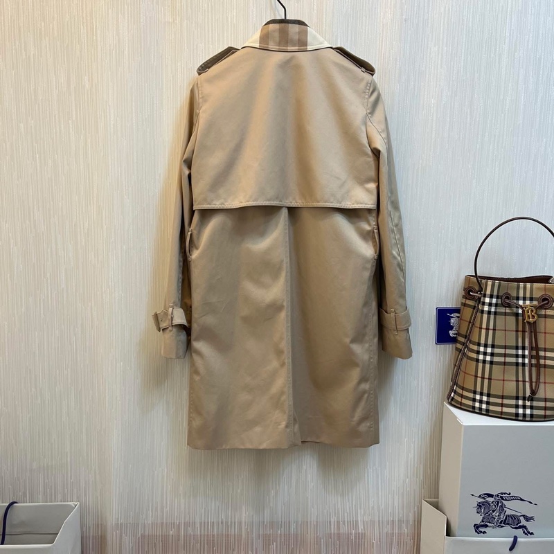 BURBERRY 英國格紋裁片柔黃褐色風衣UK0-4