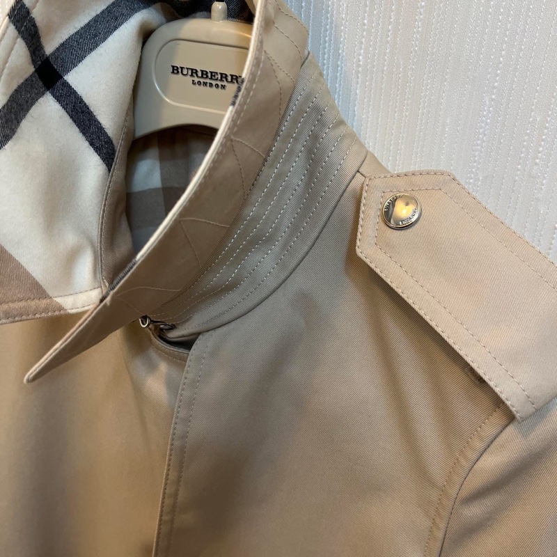 BURBERRY 英國格紋裁片柔黃褐色風衣UK0-5